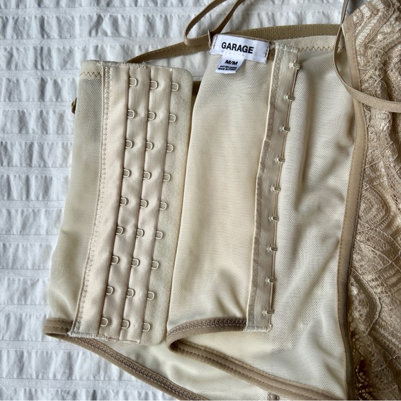 Garage Chrishell Lace Mesh Bustier in Eggnog Beige and Cobblestone Brown, M - Picture 8 of 9